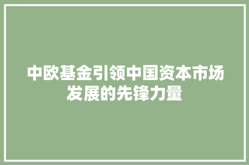 中欧基金引领中国资本市场发展的先锋力量