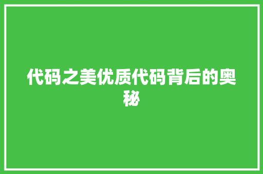 代码之美优质代码背后的奥秘