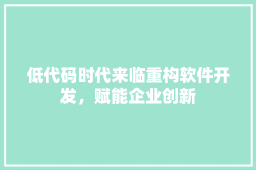 低代码时代来临重构软件开发，赋能企业创新