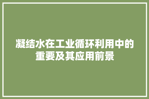 凝结水在工业循环利用中的重要及其应用前景