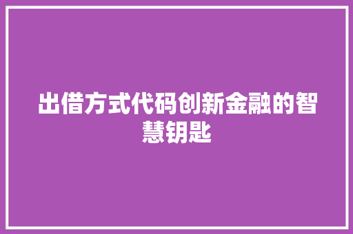 出借方式代码创新金融的智慧钥匙