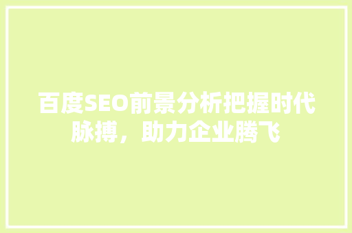 百度SEO前景分析把握时代脉搏，助力企业腾飞