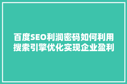 百度SEO利润密码如何利用搜索引擎优化实现企业盈利