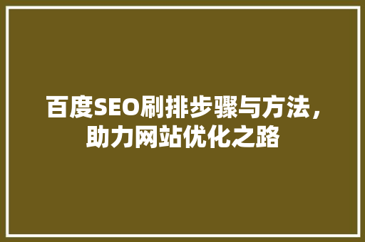 百度SEO刷排步骤与方法，助力网站优化之路