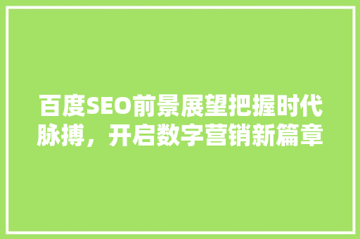 百度SEO前景展望把握时代脉搏，开启数字营销新篇章