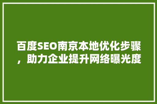 百度SEO南京本地优化步骤，助力企业提升网络曝光度