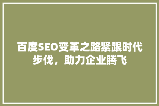 百度SEO变革之路紧跟时代步伐，助力企业腾飞