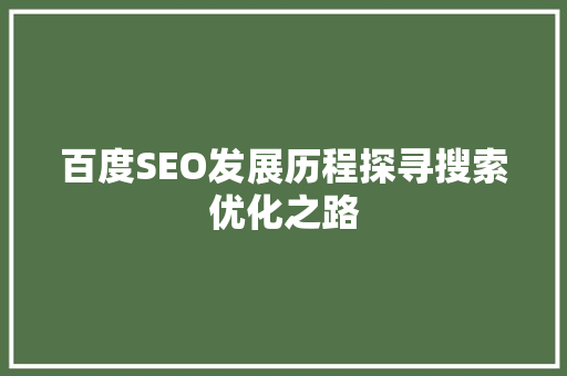 百度SEO发展历程探寻搜索优化之路