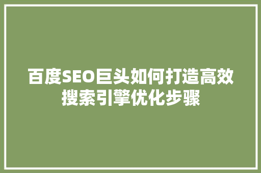 百度SEO巨头如何打造高效搜索引擎优化步骤