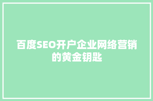 百度SEO开户企业网络营销的黄金钥匙