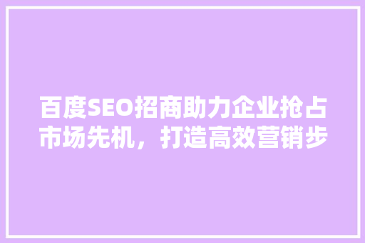 百度SEO招商助力企业抢占市场先机，打造高效营销步骤