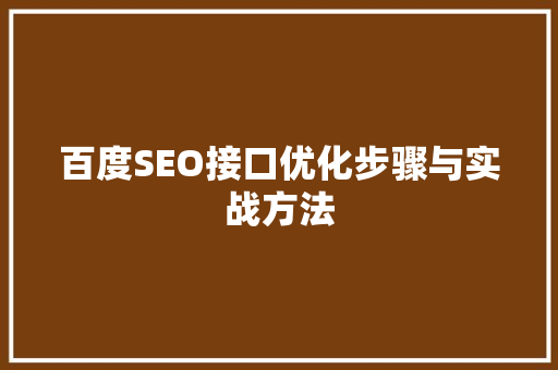 百度SEO接口优化步骤与实战方法