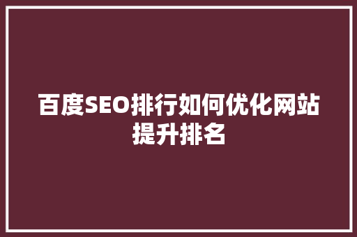 百度SEO排行如何优化网站提升排名