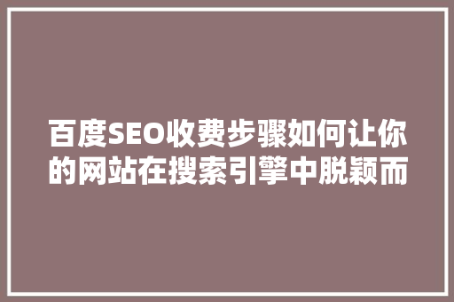 百度SEO收费步骤如何让你的网站在搜索引擎中脱颖而出