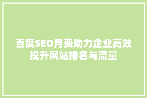 百度SEO月费助力企业高效提升网站排名与流量