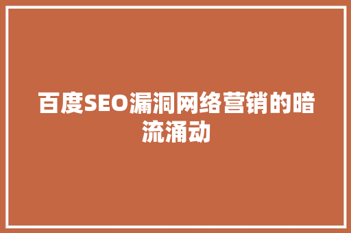 百度SEO漏洞网络营销的暗流涌动