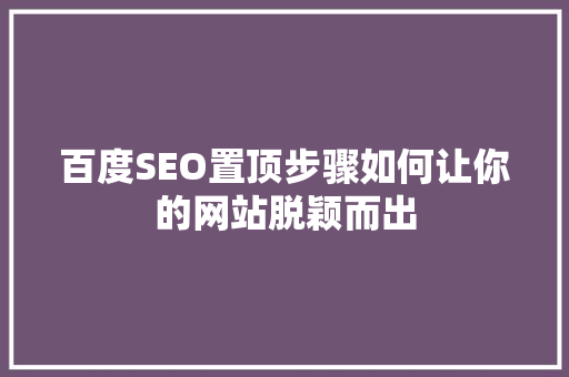 百度SEO置顶步骤如何让你的网站脱颖而出