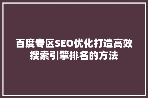 百度专区SEO优化打造高效搜索引擎排名的方法