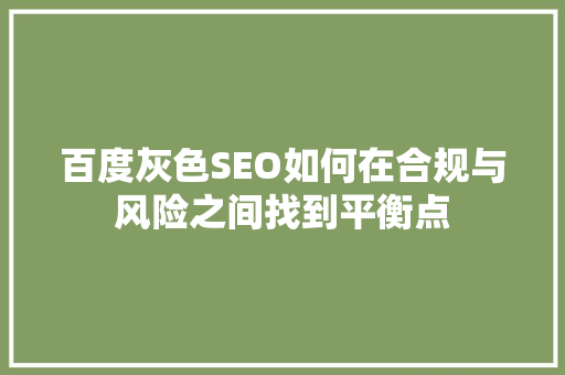 百度灰色SEO如何在合规与风险之间找到平衡点