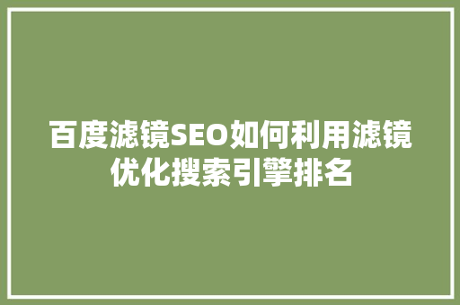 百度滤镜SEO如何利用滤镜优化搜索引擎排名