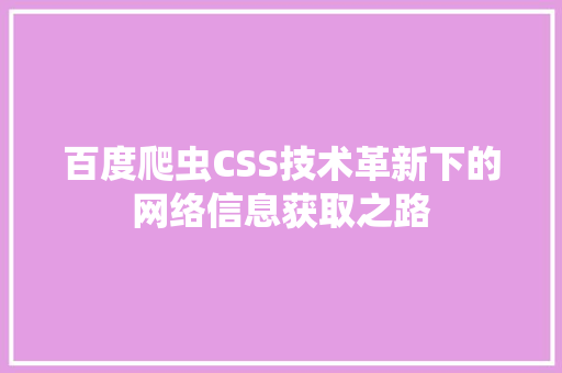 百度爬虫CSS技术革新下的网络信息获取之路