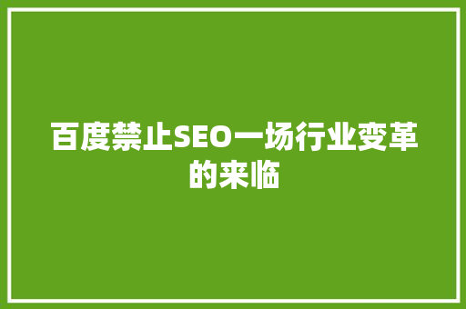 百度禁止SEO一场行业变革的来临