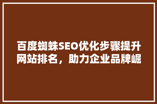 百度蜘蛛SEO优化步骤提升网站排名，助力企业品牌崛起