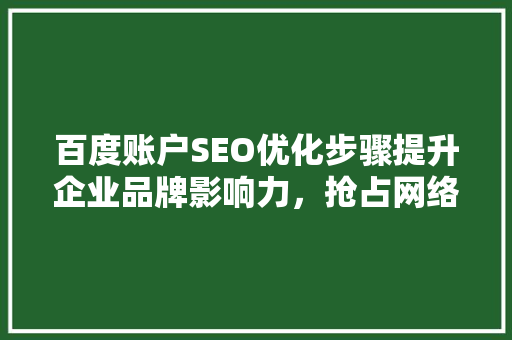 百度账户SEO优化步骤提升企业品牌影响力，抢占网络市场先机