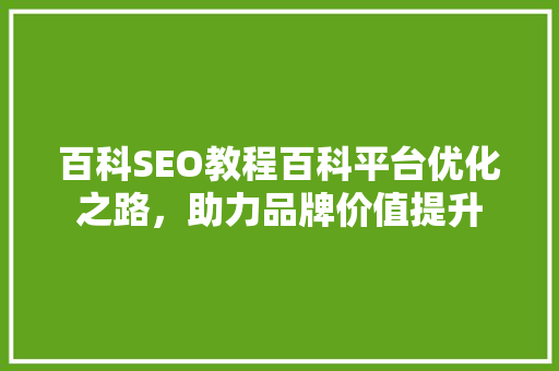 百科SEO教程百科平台优化之路，助力品牌价值提升