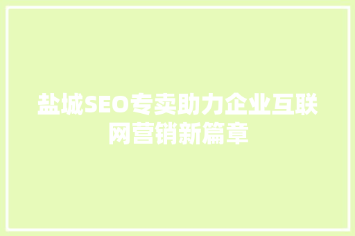 盐城SEO专卖助力企业互联网营销新篇章