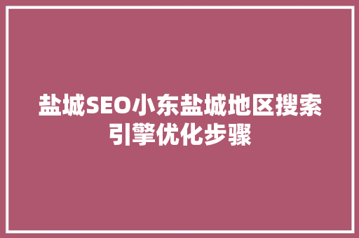 盐城SEO小东盐城地区搜索引擎优化步骤