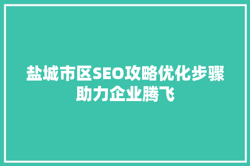 盐城市区SEO攻略优化步骤助力企业腾飞