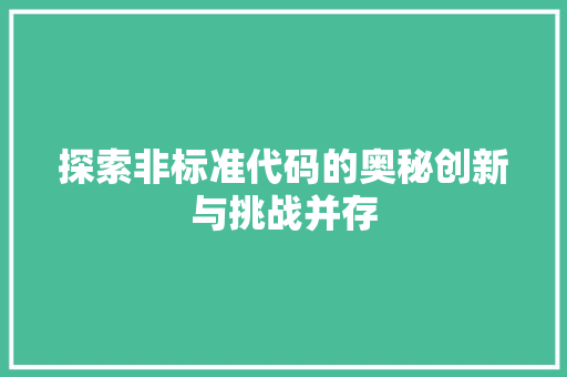 探索非标准代码的奥秘创新与挑战并存