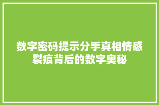 数字密码提示分手真相情感裂痕背后的数字奥秘