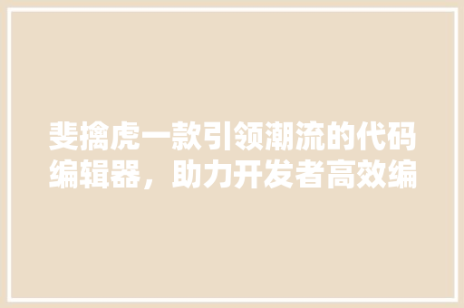 斐擒虎一款引领潮流的代码编辑器，助力开发者高效编程