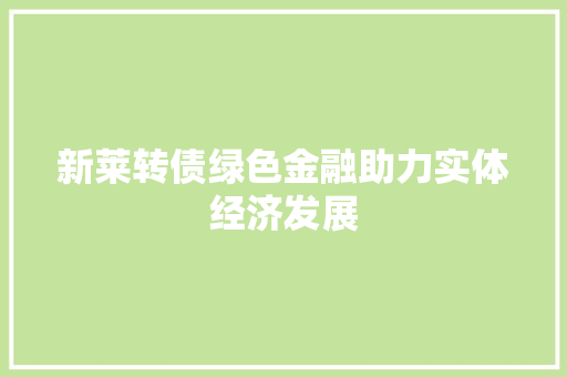 新莱转债绿色金融助力实体经济发展