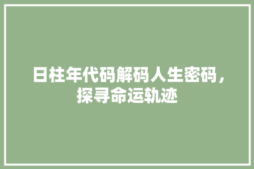 日柱年代码解码人生密码，探寻命运轨迹