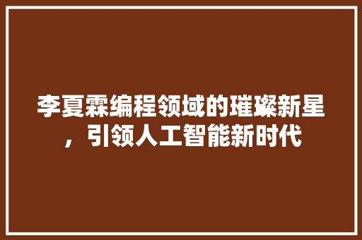 李夏霖编程领域的璀璨新星，引领人工智能新时代