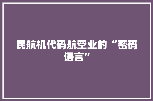 民航机代码航空业的“密码语言”