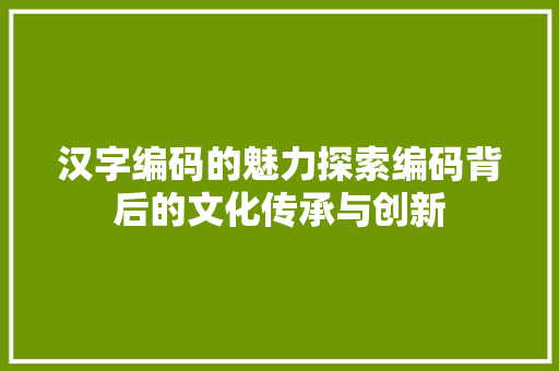 汉字编码的魅力探索编码背后的文化传承与创新