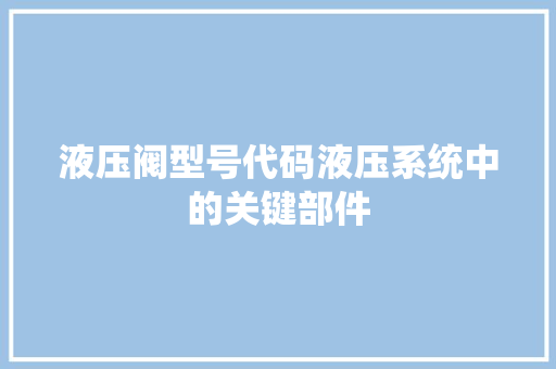 液压阀型号代码液压系统中的关键部件