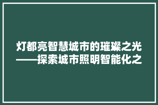 灯都亮智慧城市的璀璨之光——探索城市照明智能化之路