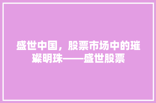 盛世中国，股票市场中的璀璨明珠——盛世股票