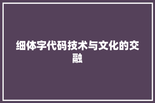 细体字代码技术与文化的交融