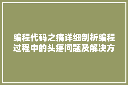 编程代码之痛详细剖析编程过程中的头疼问题及解决方法