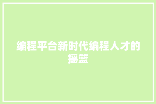 编程平台新时代编程人才的摇篮