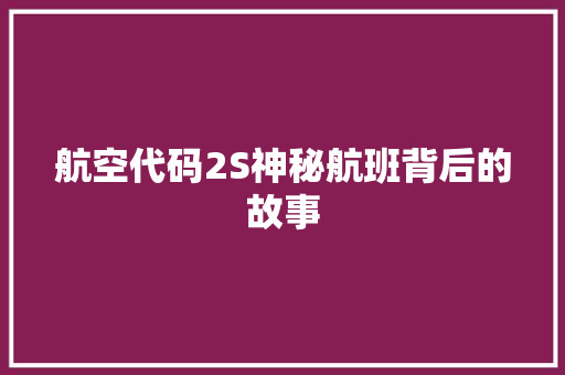 航空代码2S神秘航班背后的故事