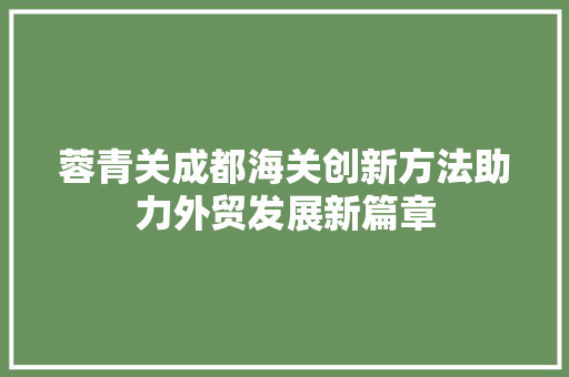 蓉青关成都海关创新方法助力外贸发展新篇章