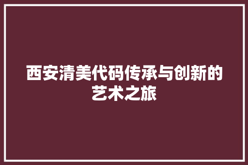 西安清美代码传承与创新的艺术之旅