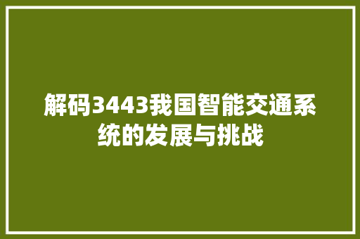 解码3443我国智能交通系统的发展与挑战